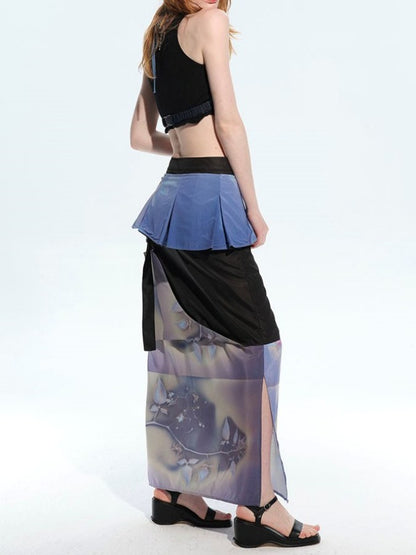 Graphic print design slit midi skirt X2175