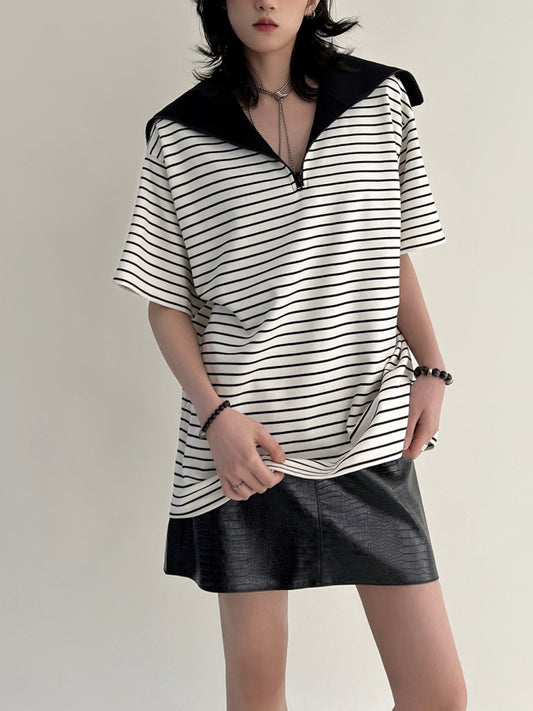 Striped Sailor Collar Pullover X2383