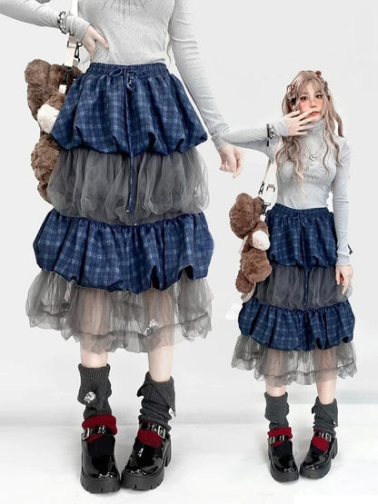 Check mesh medium cake skirt X3020