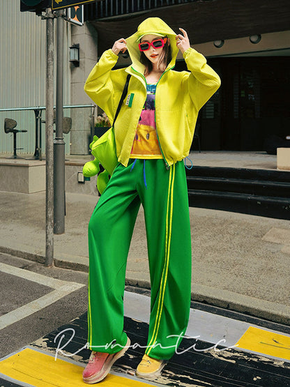Dopamine Neon Letter Applique Waffle Oversized Hooded Jacket　X3658