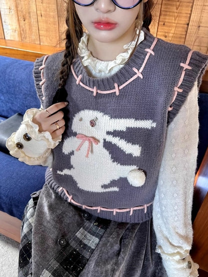 Rabbit stitch knit vest X2513