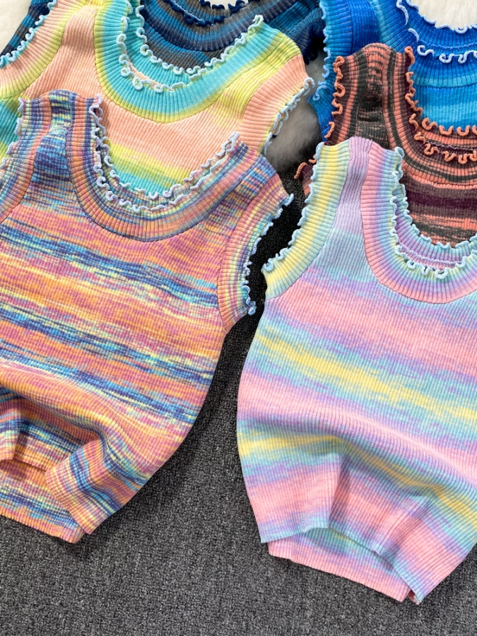 Rainbow Border Summer Knit Vest X2316