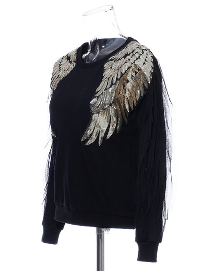 Wing mesh sleeve pullover X2507