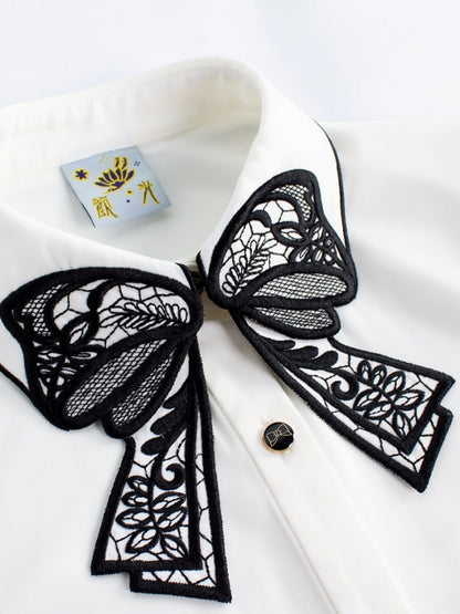 Monotone ribbon embroidery decoration shirt X2462