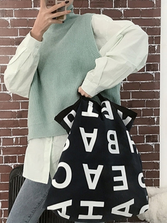 Letter Print Logo Canvas Bag X2352