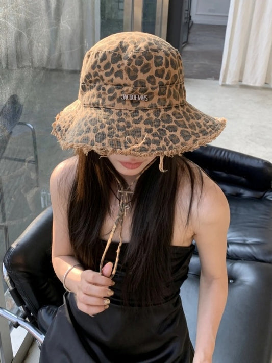 Leopard pattern cut-off bucket hat X3022