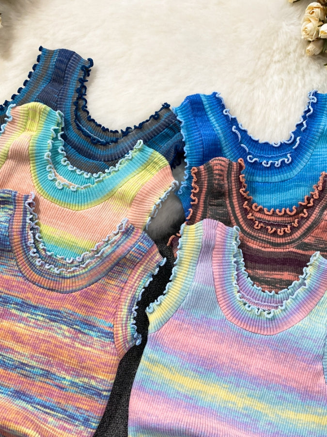 Rainbow Border Summer Knit Vest X2316