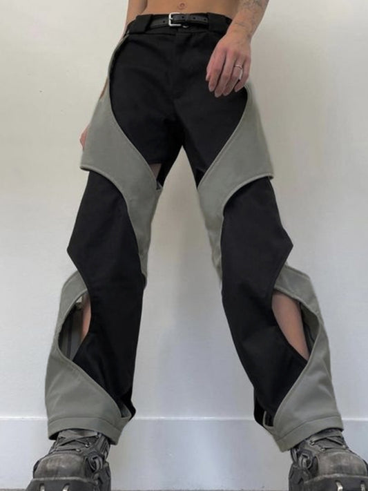 Color block cut-off pants X2306