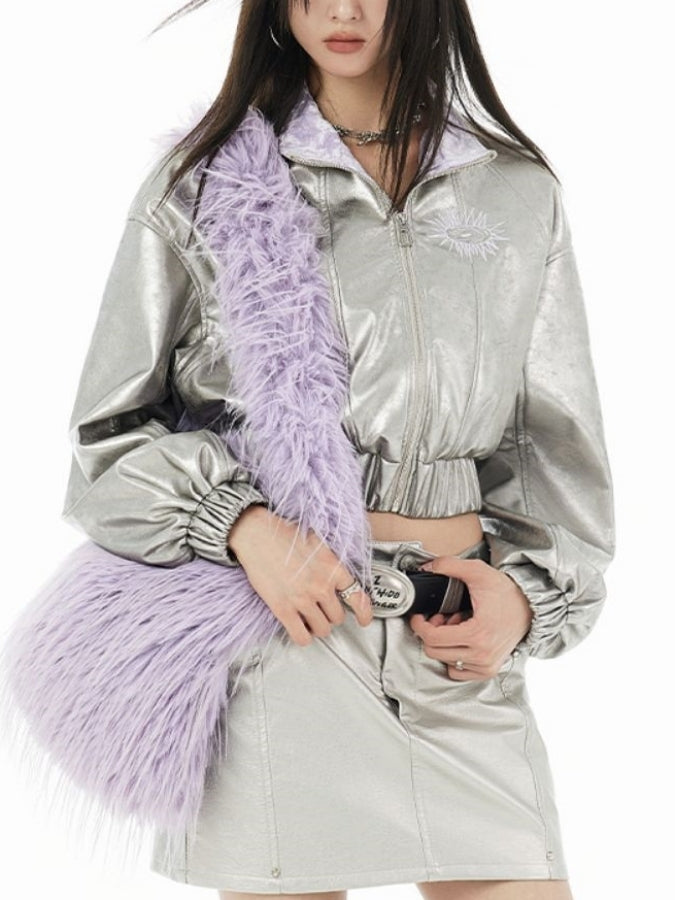 Y2K Metallic Silver Cropped Jacket X2453