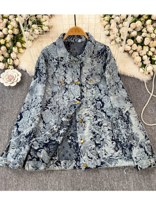 Retro flower jacquard denim jacket X3015