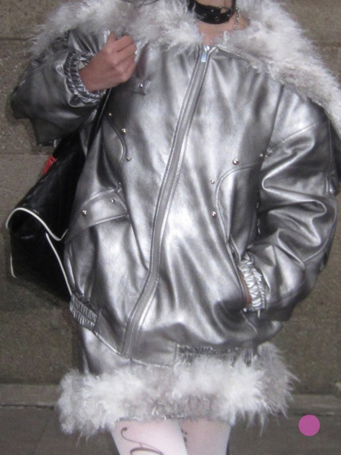 Metallic Silver Fur Jacket　X2960