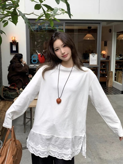 Frill hem long T-shirt X3019