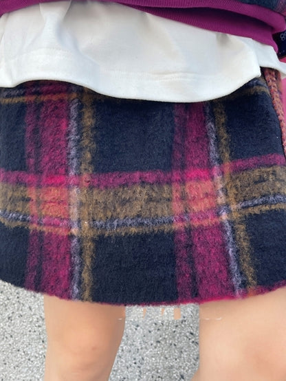 Warm check pullover/mini skirt/setup X2517