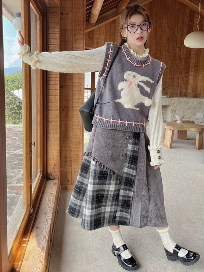 Rabbit stitch knit vest X2513