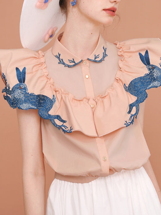 Rabbit Embroidery Blouse　X2417