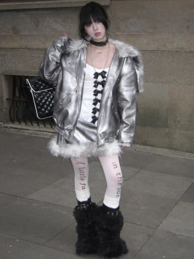 Metallic Silver Fur Jacket　X2960