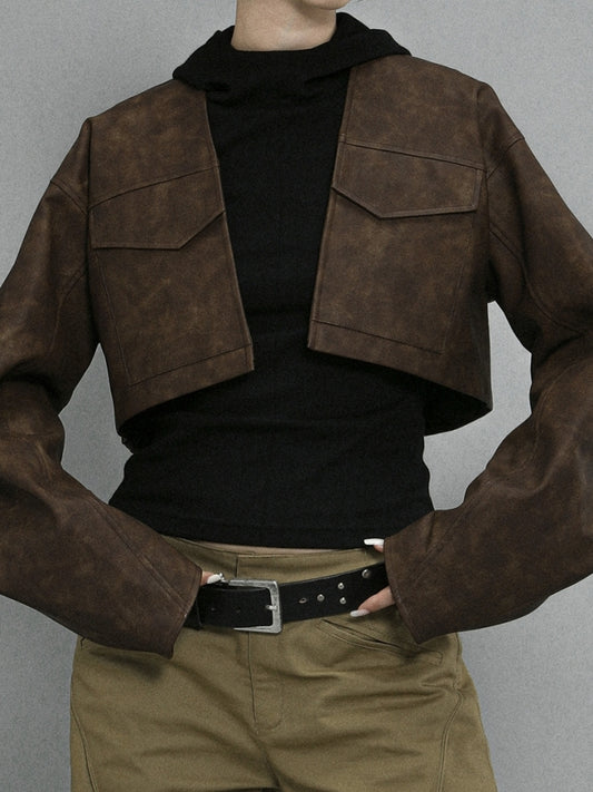 Retro no collar cropped riders jacket X2432