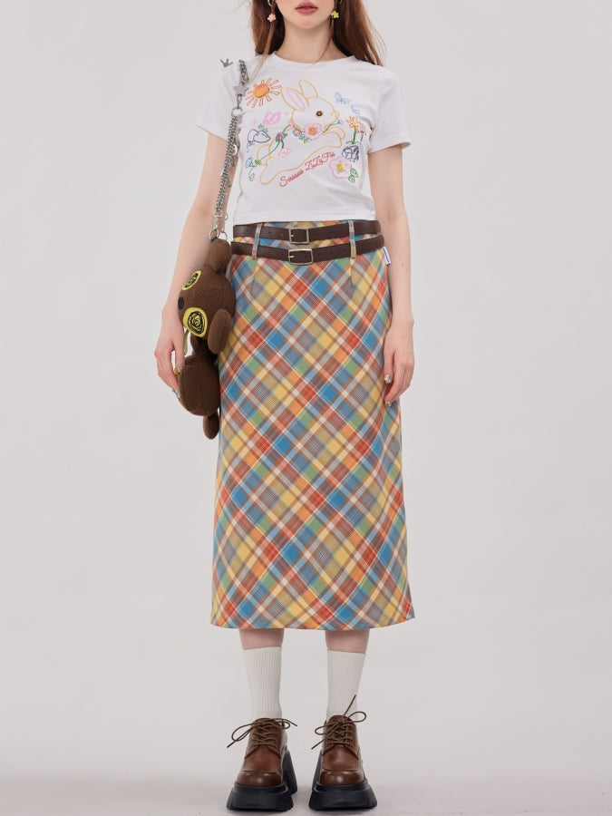 Retro Check Pattern Slim Skirt X2428