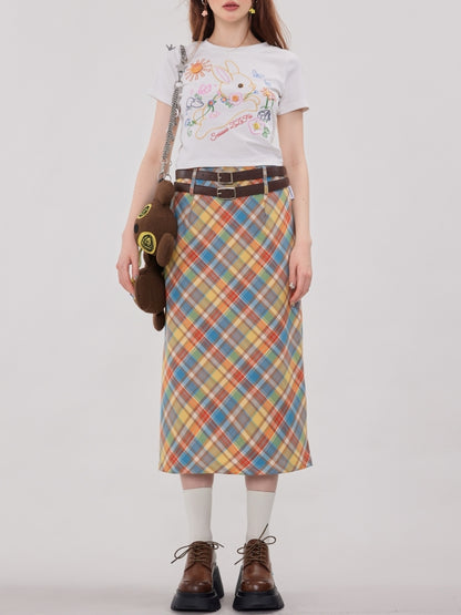 Retro Check Pattern Slim Skirt X2428