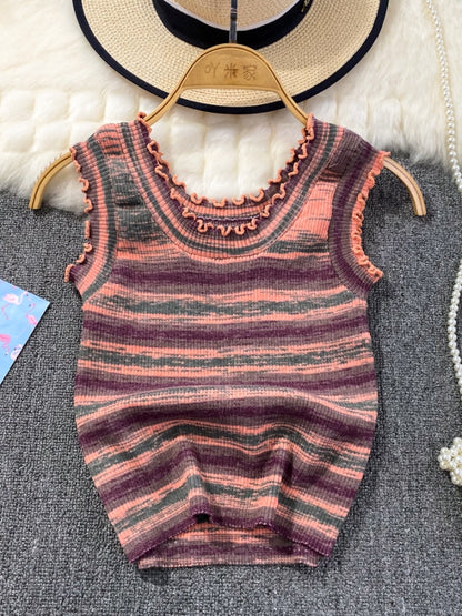 Rainbow Border Summer Knit Vest X2316