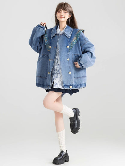 Design color back ribbon denim jacket X3007