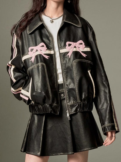 Ribbon pink accent side line jacket X2468