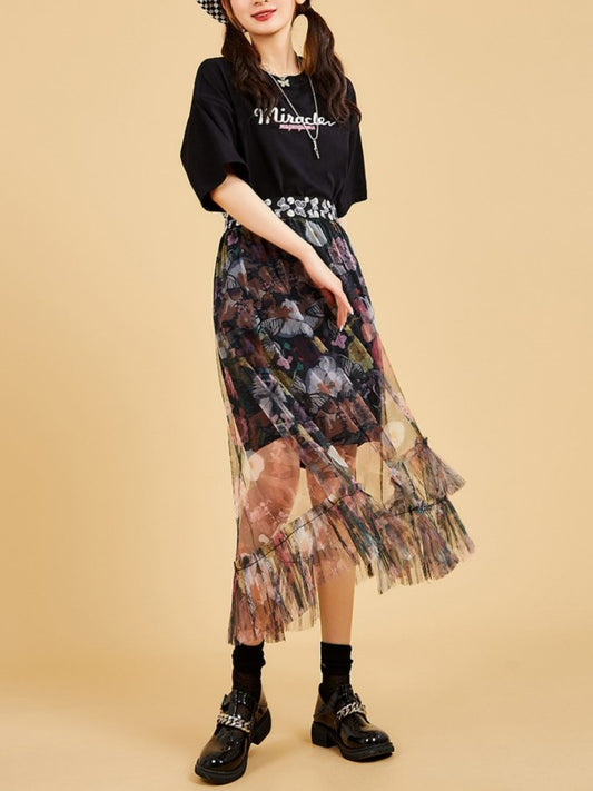 Flower Mesh Skirt X2178