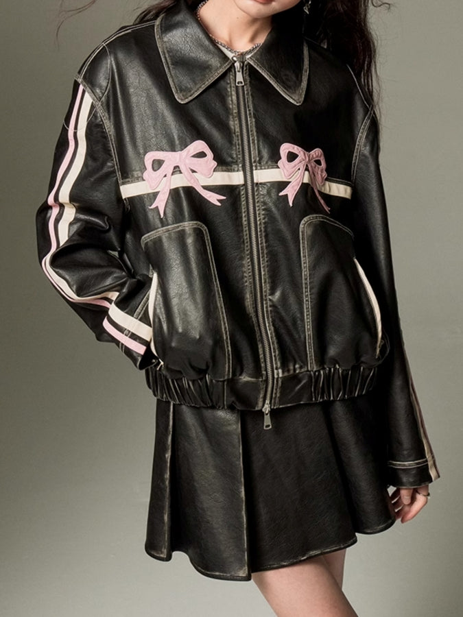 Ribbon pink accent side line jacket X2468