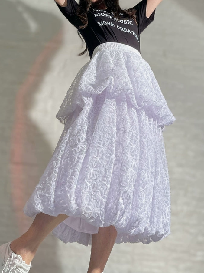 フラワーメッシュボリュームミディアムスカート　X2393