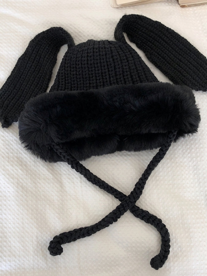 Rabbit ear motif fur knit cap X2537