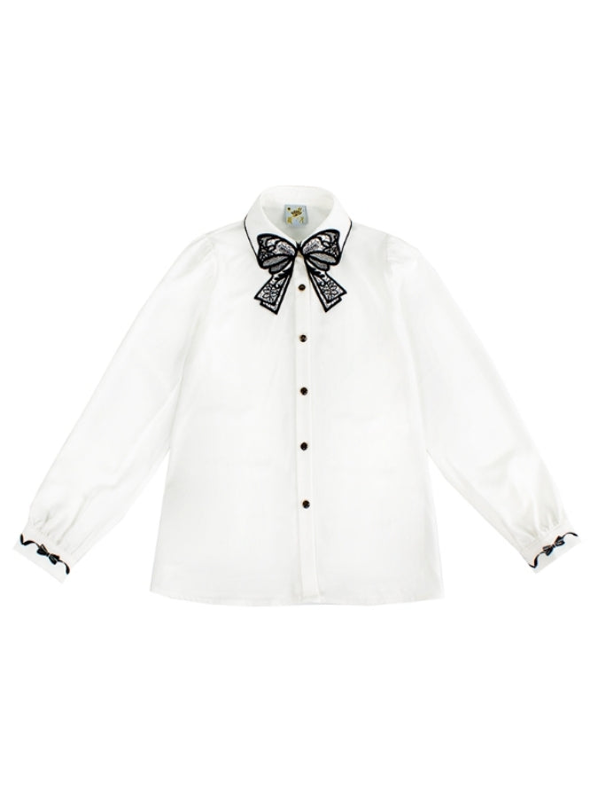 Monotone ribbon embroidery decoration shirt X2462