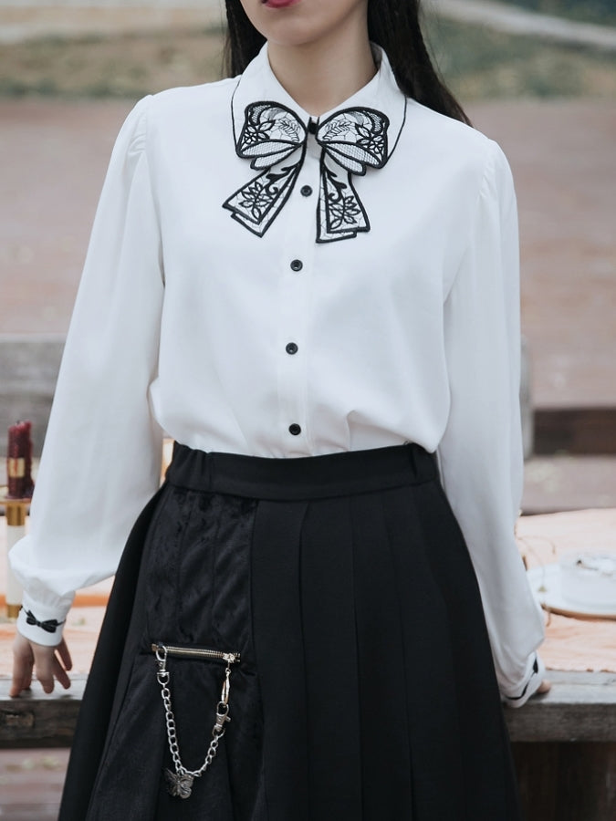 Monotone ribbon embroidery decoration shirt X2462