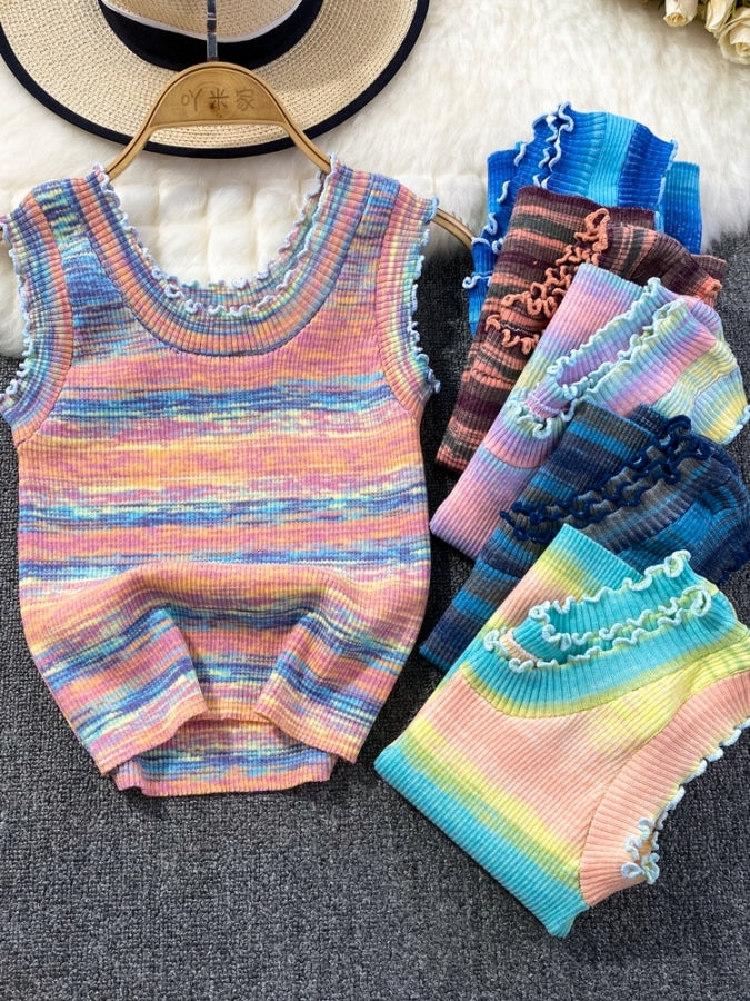 Rainbow Border Summer Knit Vest X2316