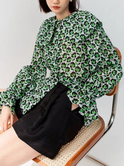 Big Collar Bohemian Trumpet Sleeve Shirt X2402