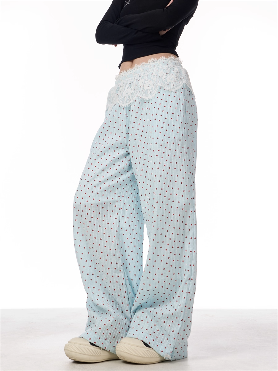 Lace Patchwork Wide-Leg Pants　X3387