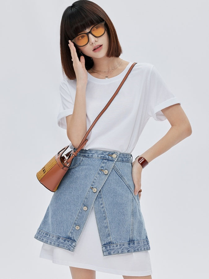 Asymmetrical design mini short denim skirt X2781