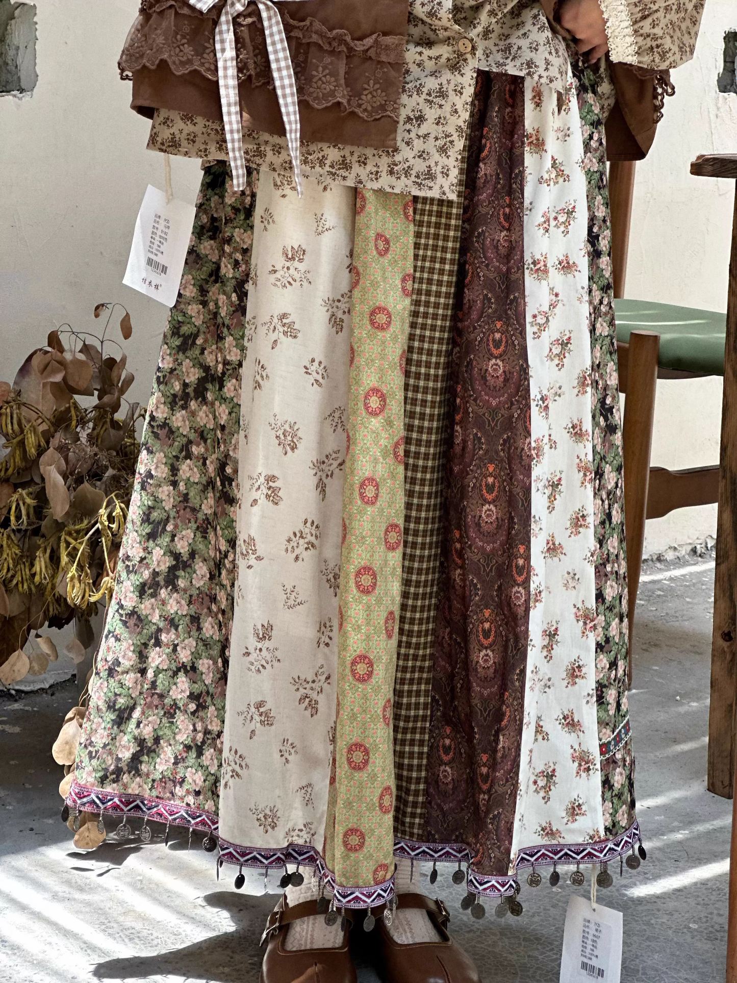 Vintage Country Patchwork Floral Long Skirt　X3364