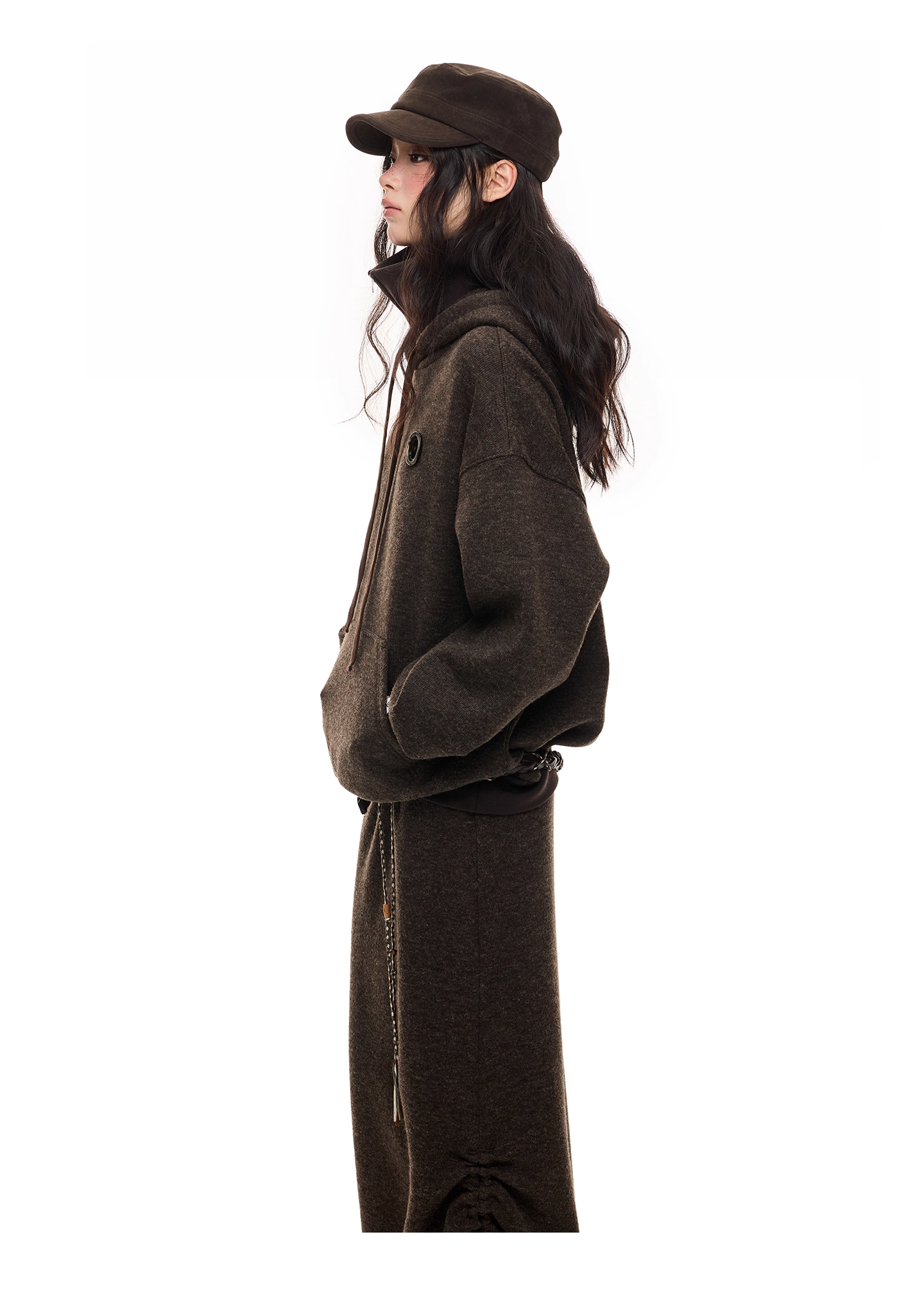 Layered-Look High-Neck Hoodie & Long Skirt 　X3484