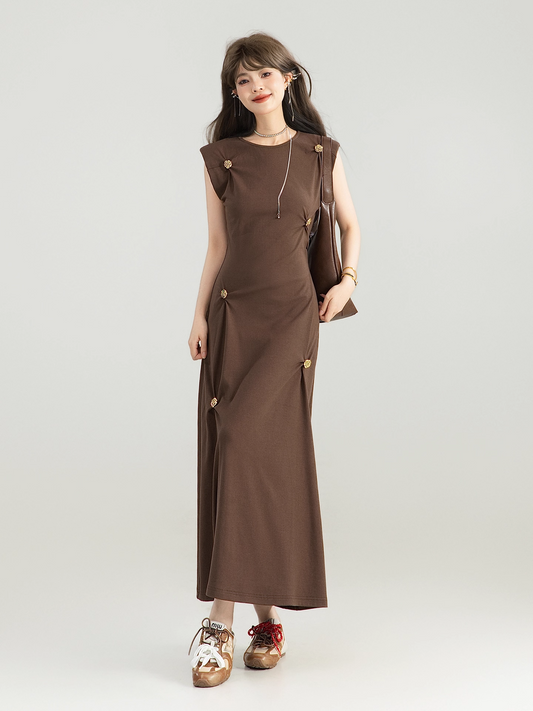 Retro Floral Knot Sleeveless Dress　X3301