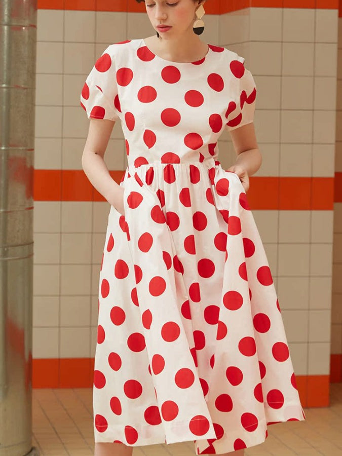 Retro Polka Dot Midi Dress X2710