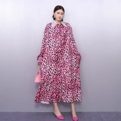 Leopard Print Long Shirt Dress　X3520