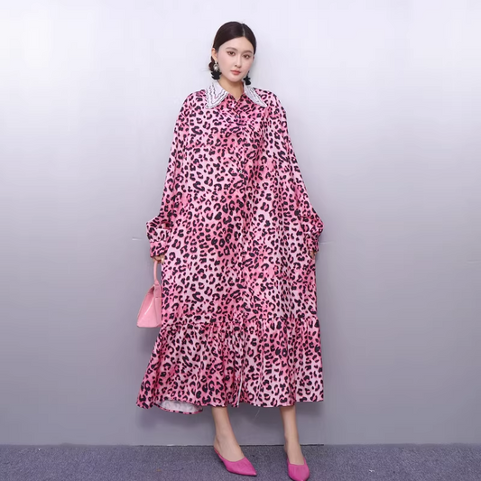 Leopard Print Long Shirt Dress　X3520