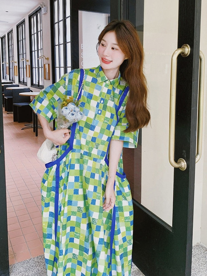 Green Mosaic Shirt Dress X2785