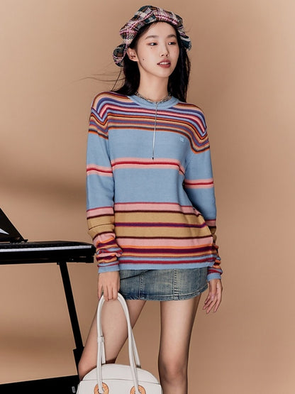 Color border knit sweater X2602