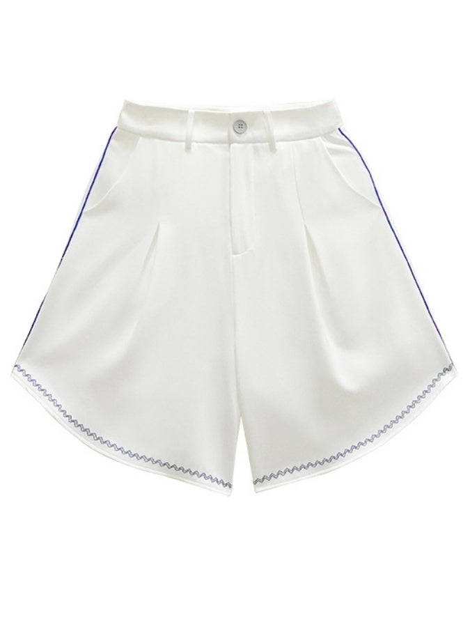 Blue stitch design tuck shorts X2753