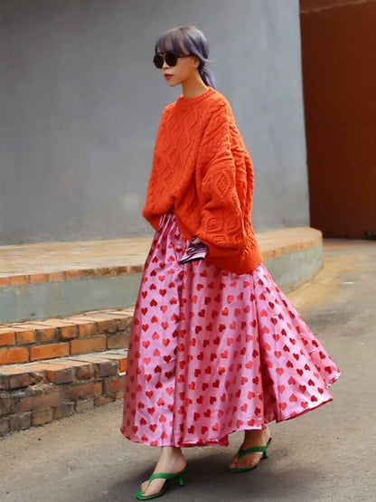 Heart Pattern Print Skirt X2845