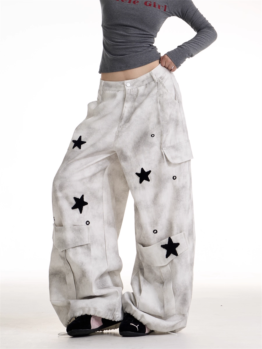 Vintage Retro Workwear Wide-Leg Pants　X3388