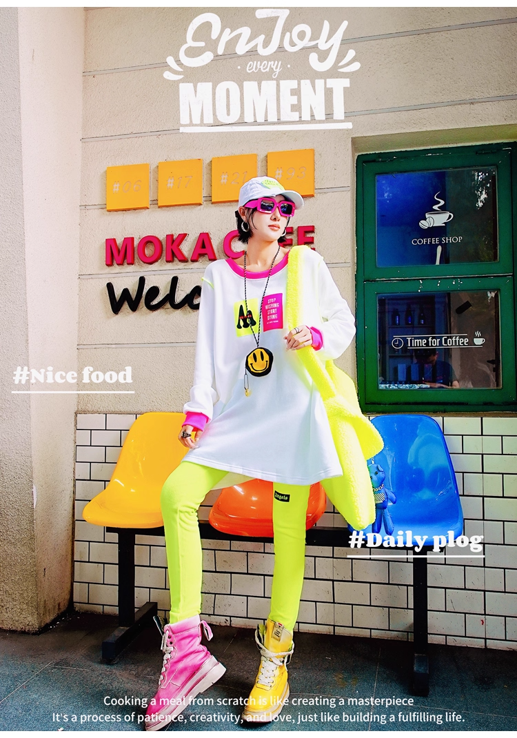 Neon Green Letter Patch Fleece Leggings X3412