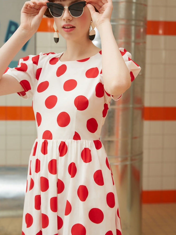 Retro Polka Dot Midi Dress X2710