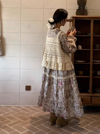 Vintage Mori Girl Style Floral Print Long Sleeve Top / Dress　X3365